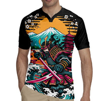 Japanese Samurai Warrior Mount Fuji Rugby Jersey Katana Japanese Wave Cherry Blossom Art