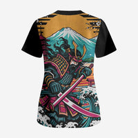 Japanese Samurai Warrior Mount Fuji Scrub Top Katana Japanese Wave Cherry Blossom Art