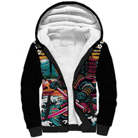 Japanese Samurai Warrior Mount Fuji Sherpa Hoodie Katana Japanese Wave Cherry Blossom Art