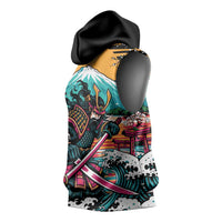 Japanese Samurai Warrior Mount Fuji Sleeveless Hoodie Katana Japanese Wave Cherry Blossom Art