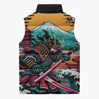Japanese Samurai Warrior Mount Fuji Sleeveless Puffer Jacket Katana Japanese Wave Cherry Blossom Art