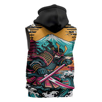 Japanese Samurai Warrior Mount Fuji Sleeveless Zip Hoodie Katana Japanese Wave Cherry Blossom Art