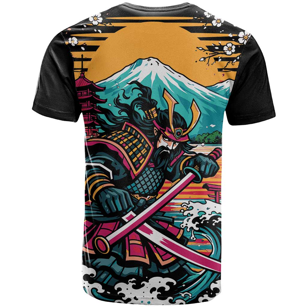 Japanese Samurai Warrior Mount Fuji T Shirt Katana Japanese Wave Cherry Blossom Art