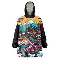 Japanese Samurai Warrior Mount Fuji Wearable Blanket Hoodie Katana Japanese Wave Cherry Blossom Art
