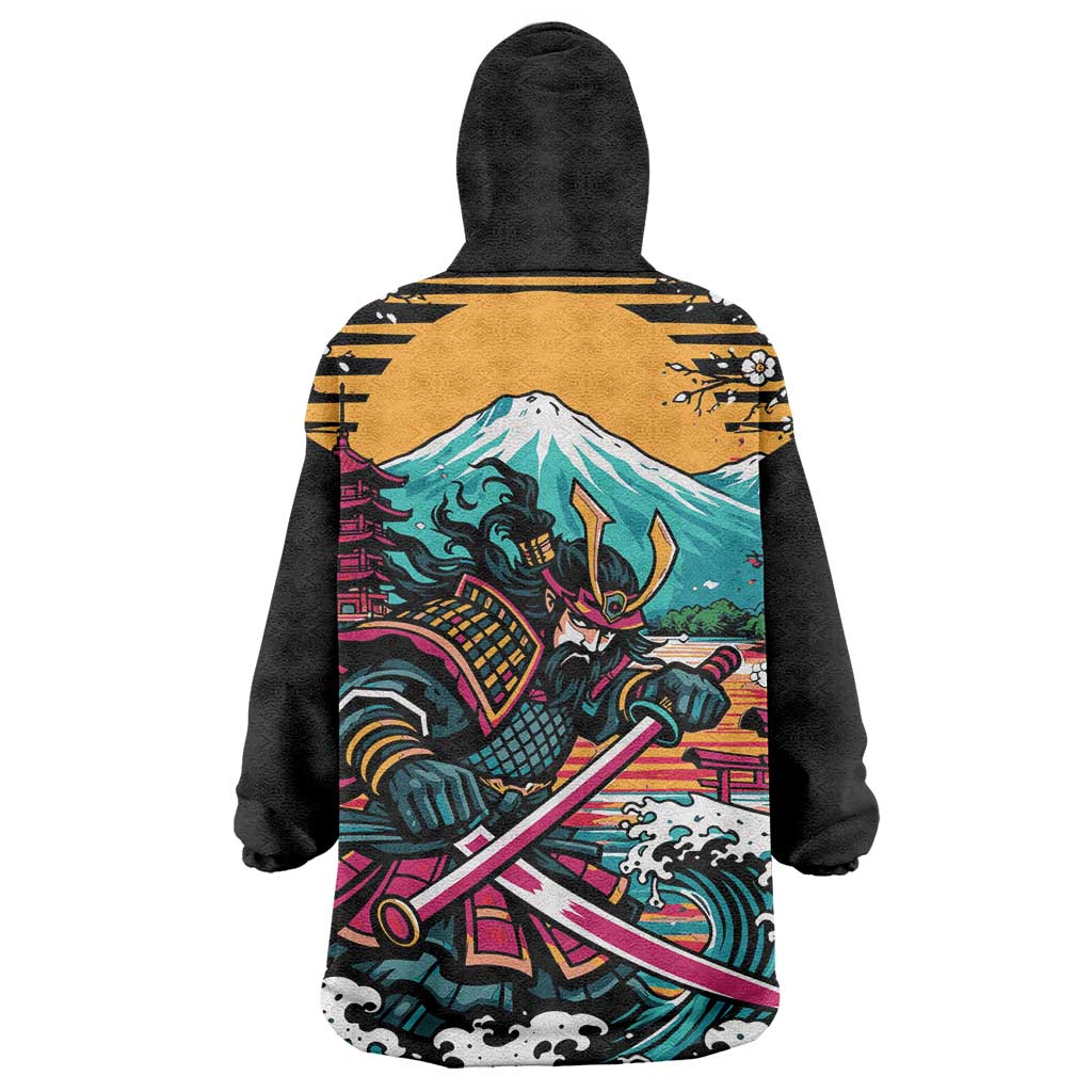 Japanese Samurai Warrior Mount Fuji Wearable Blanket Hoodie Katana Japanese Wave Cherry Blossom Art