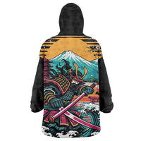 Japanese Samurai Warrior Mount Fuji Wearable Blanket Hoodie Katana Japanese Wave Cherry Blossom Art