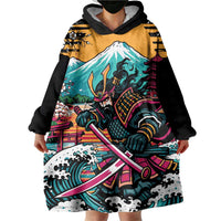 Japanese Samurai Warrior Mount Fuji Wearable Blanket Hoodie Katana Japanese Wave Cherry Blossom Art