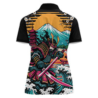Japanese Samurai Warrior Mount Fuji Women Polo Shirt Katana Japanese Wave Cherry Blossom Art