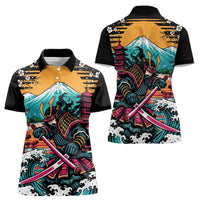 Japanese Samurai Warrior Mount Fuji Women Polo Shirt Katana Japanese Wave Cherry Blossom Art