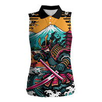 Japanese Samurai Warrior Mount Fuji Women Sleeveless Polo Shirt Katana Japanese Wave Cherry Blossom Art