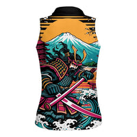 Japanese Samurai Warrior Mount Fuji Women Sleeveless Polo Shirt Katana Japanese Wave Cherry Blossom Art
