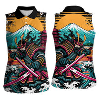 Japanese Samurai Warrior Mount Fuji Women Sleeveless Polo Shirt Katana Japanese Wave Cherry Blossom Art