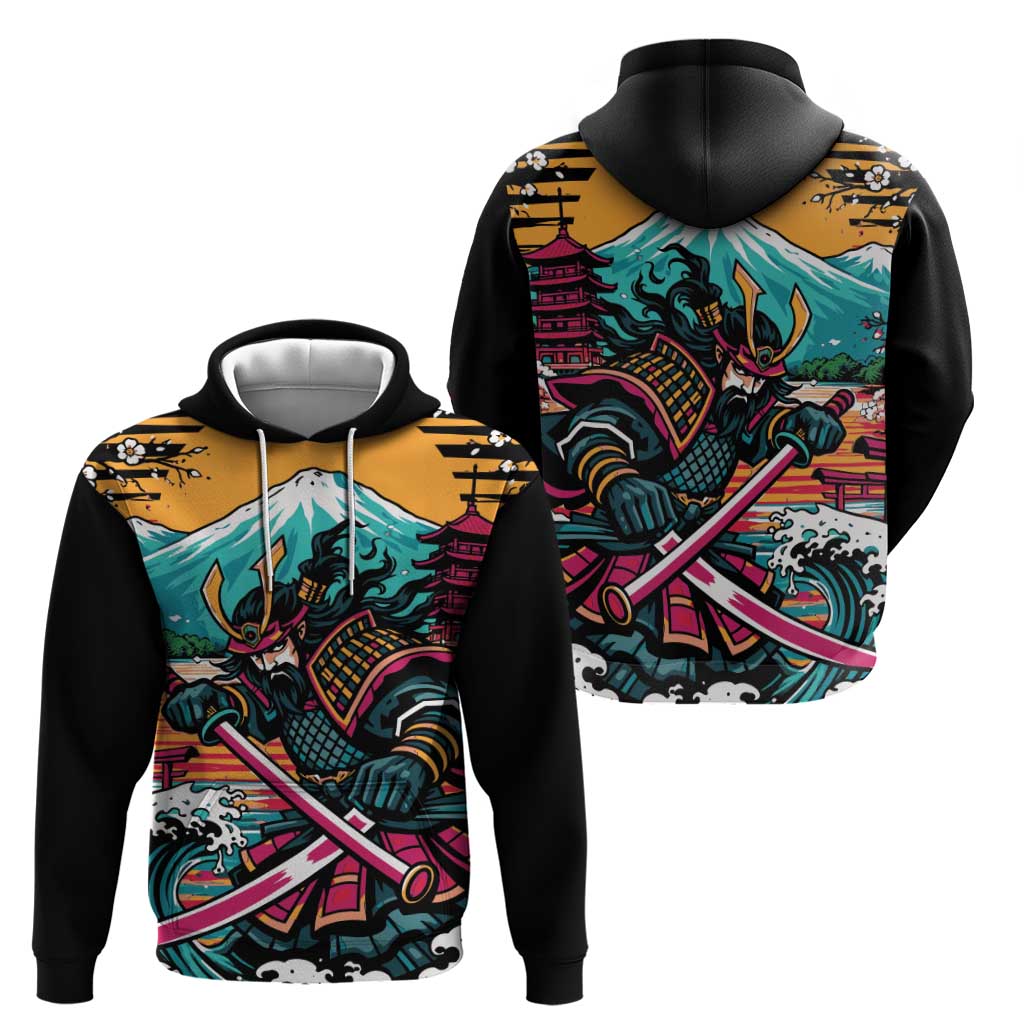 Japanese Samurai Warrior Mount Fuji Zip Hoodie Katana Japanese Wave Cherry Blossom Art