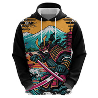 Japanese Samurai Warrior Mount Fuji Zip Hoodie Katana Japanese Wave Cherry Blossom Art