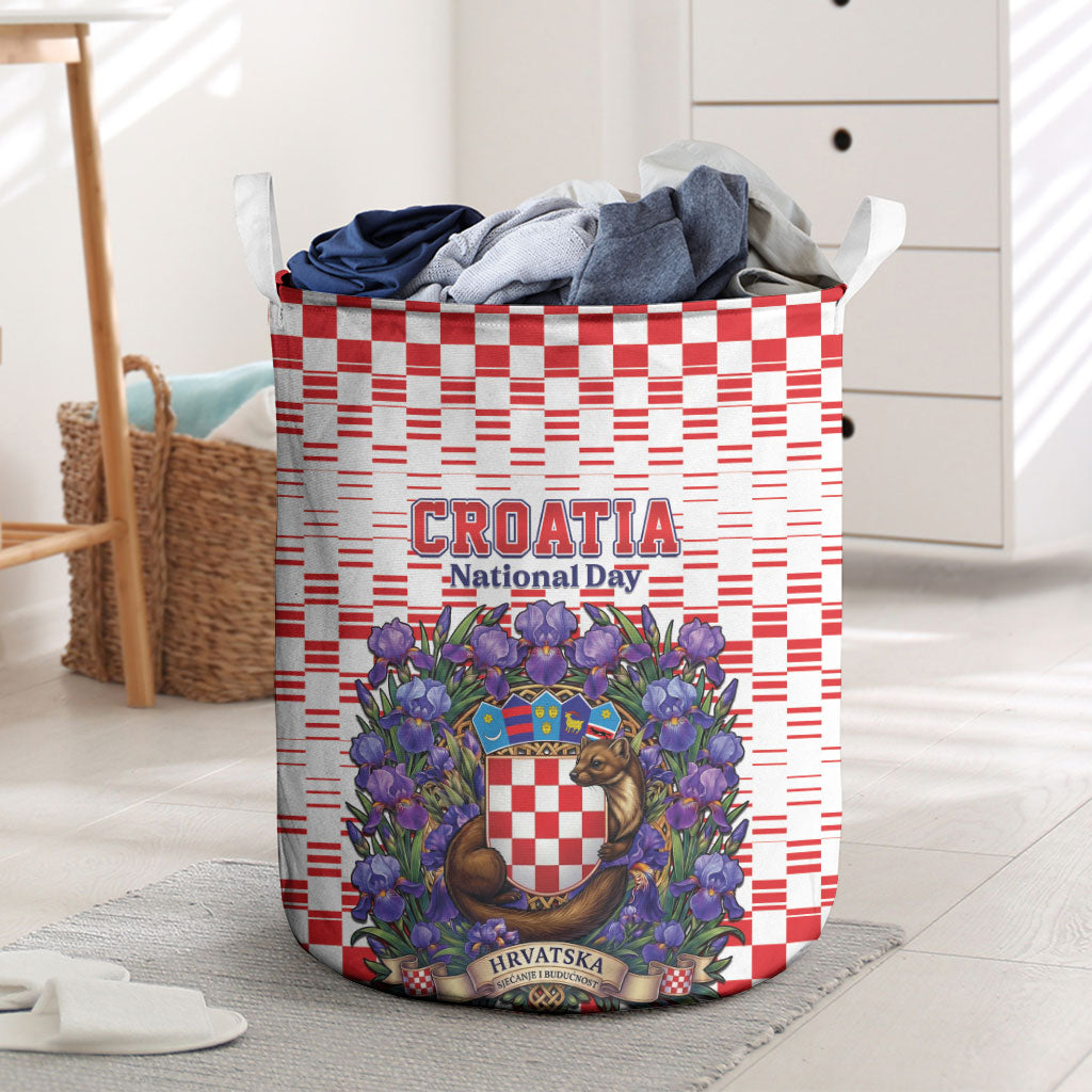 Croatia National Day Laundry Basket Croatian Kuna Heritage Iris Floral
