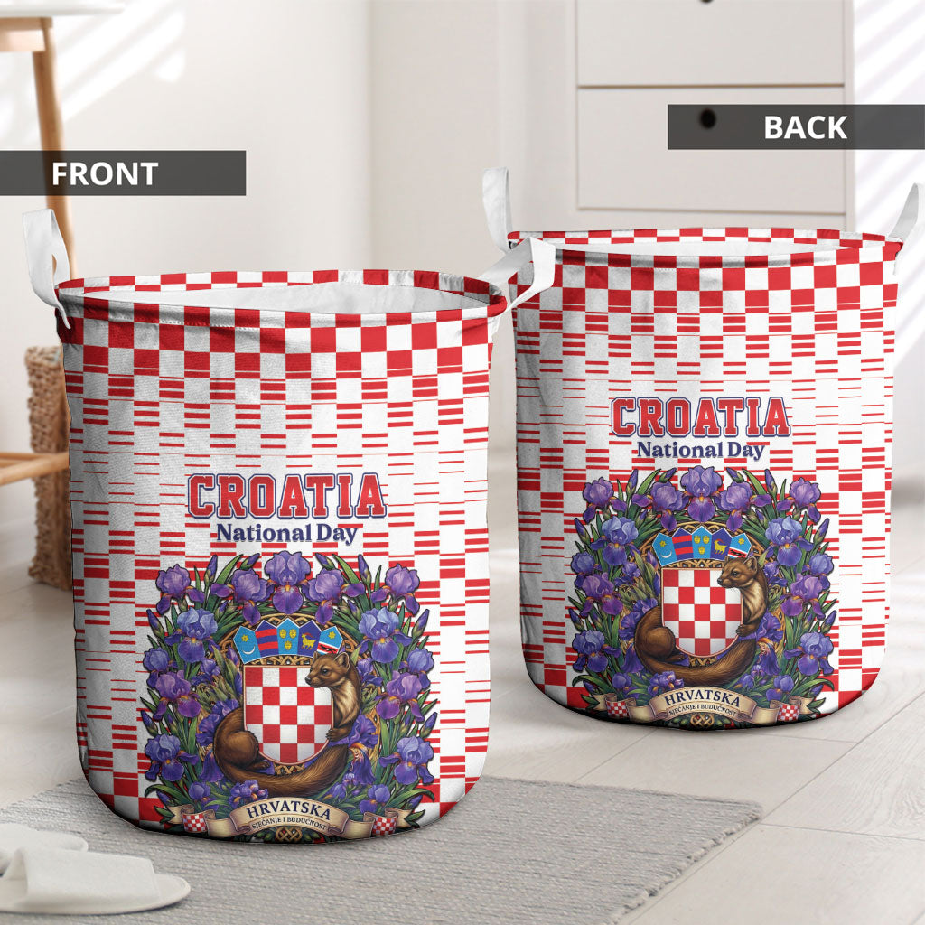 Croatia National Day Laundry Basket Croatian Kuna Heritage Iris Floral