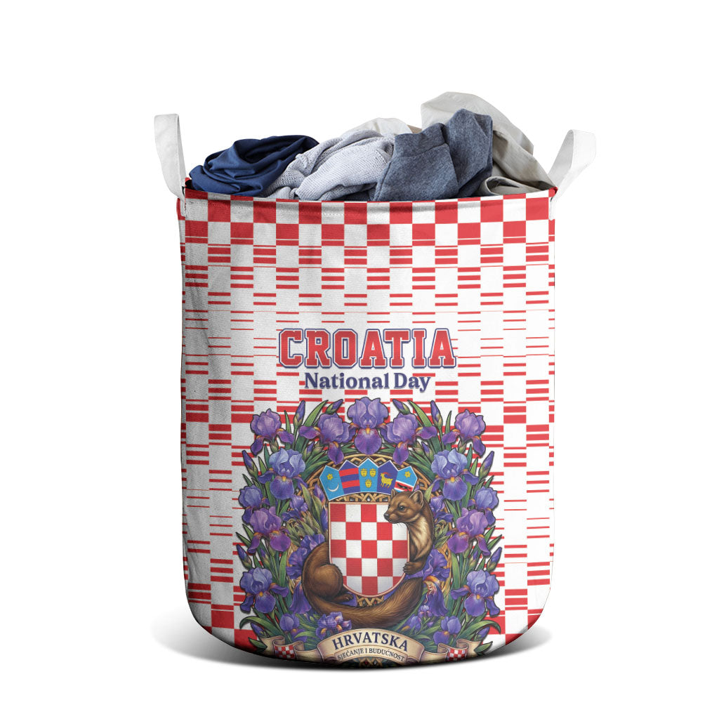 Croatia National Day Laundry Basket Croatian Kuna Heritage Iris Floral