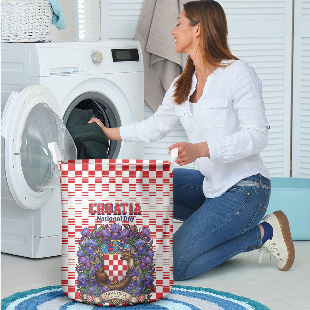 Croatia National Day Laundry Basket Croatian Kuna Heritage Iris Floral