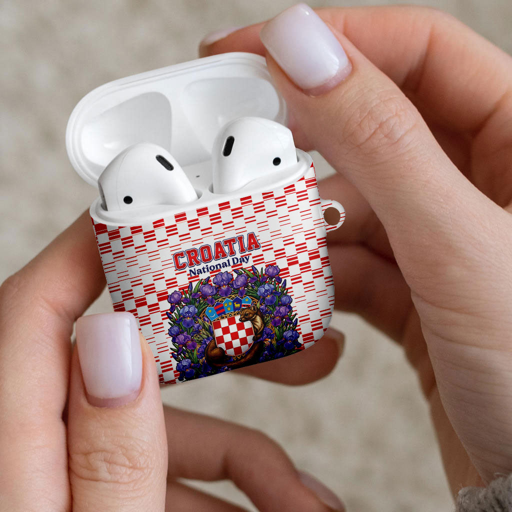 Croatia National Day AirPods Case Croatian Kuna Heritage Iris Floral
