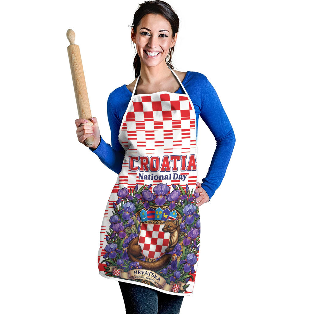 Croatia National Day Apron Croatian Kuna Heritage Iris Floral