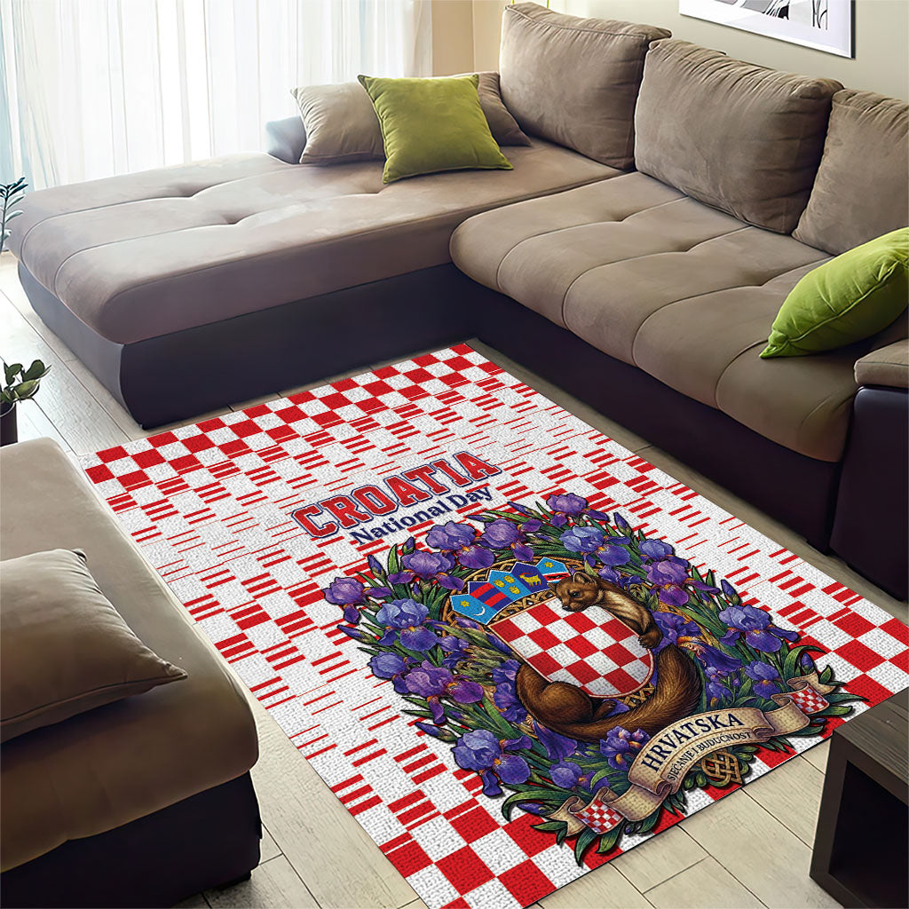 Croatia National Day Area Rug Croatian Kuna Heritage Iris Floral