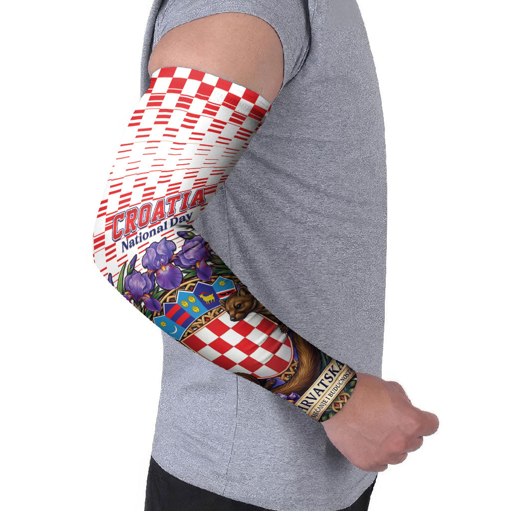 Personalized Croatia National Day Arm Sleeves Croatian Kuna Heritage Iris Floral
