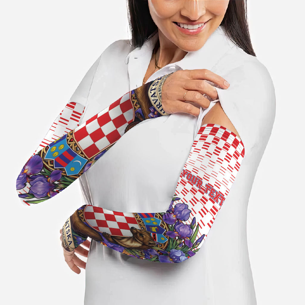 Personalized Croatia National Day Arm Sleeves Croatian Kuna Heritage Iris Floral