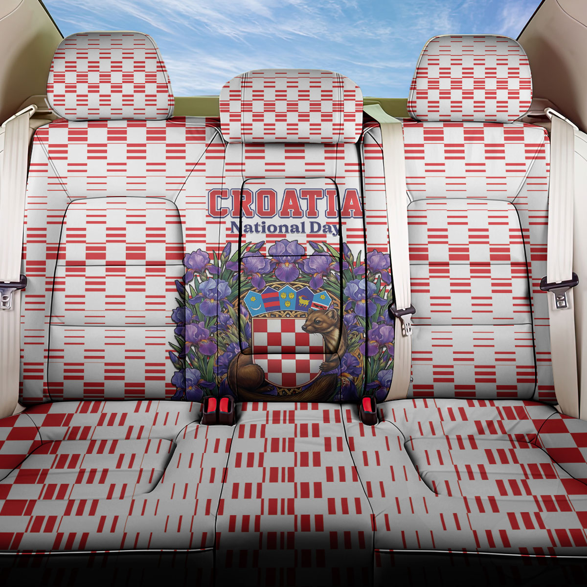 Croatia National Day Back Car Seat Cover Croatian Kuna Heritage Iris Floral