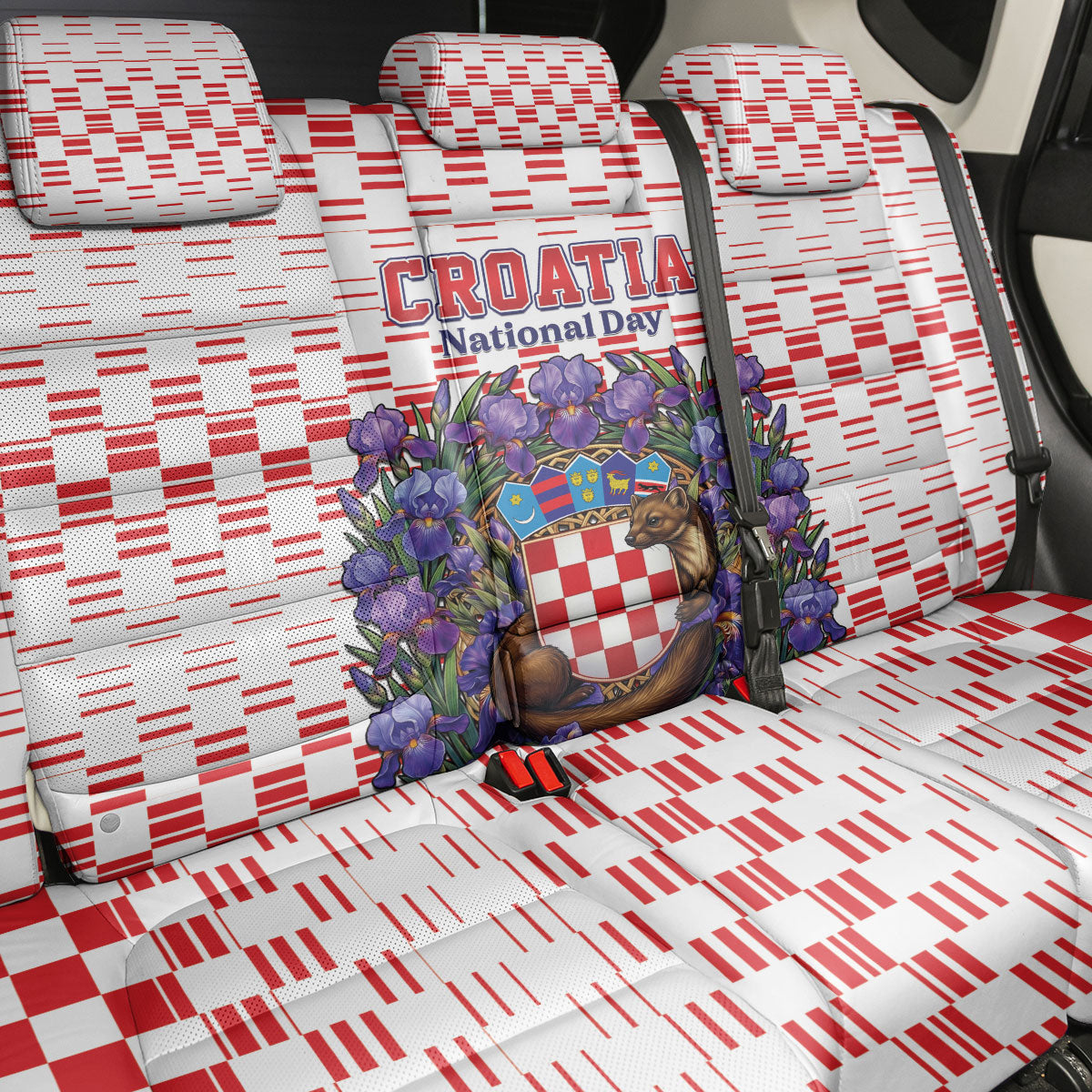 Croatia National Day Back Car Seat Cover Croatian Kuna Heritage Iris Floral