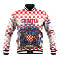 Personalized Croatia National Day Baseball Jacket Croatian Kuna Heritage Iris Floral