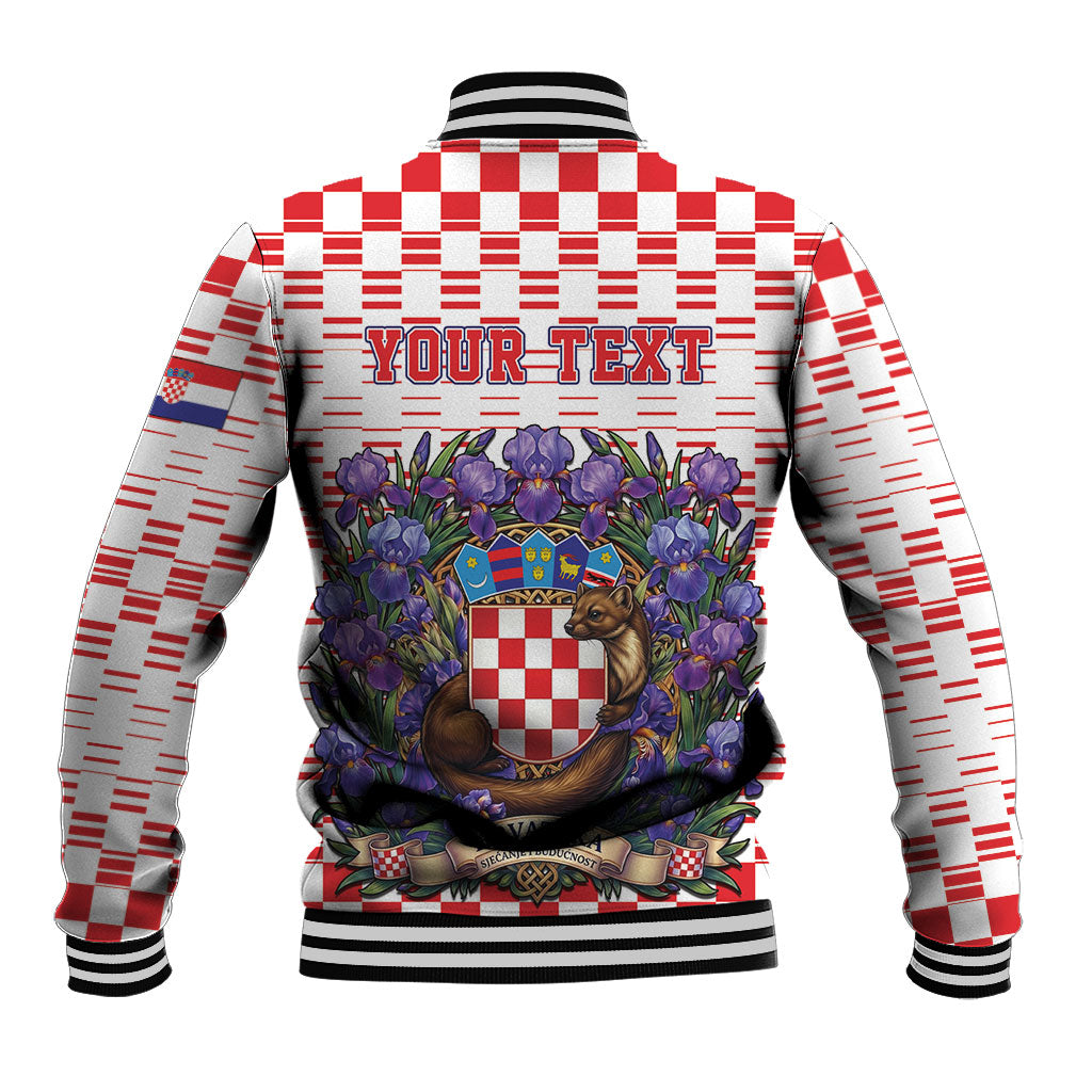 Personalized Croatia National Day Baseball Jacket Croatian Kuna Heritage Iris Floral