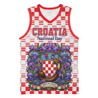 Personalized Croatia National Day Basketball Jersey Croatian Kuna Heritage Iris Floral
