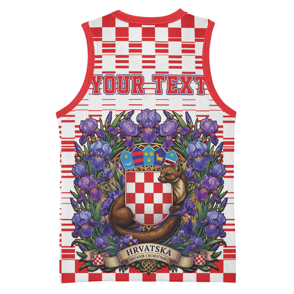 Personalized Croatia National Day Basketball Jersey Croatian Kuna Heritage Iris Floral