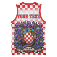Personalized Croatia National Day Basketball Jersey Croatian Kuna Heritage Iris Floral