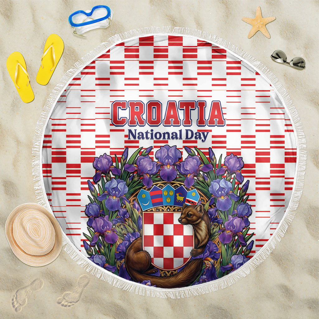 Croatia National Day Beach Blanket Croatian Kuna Heritage Iris Floral