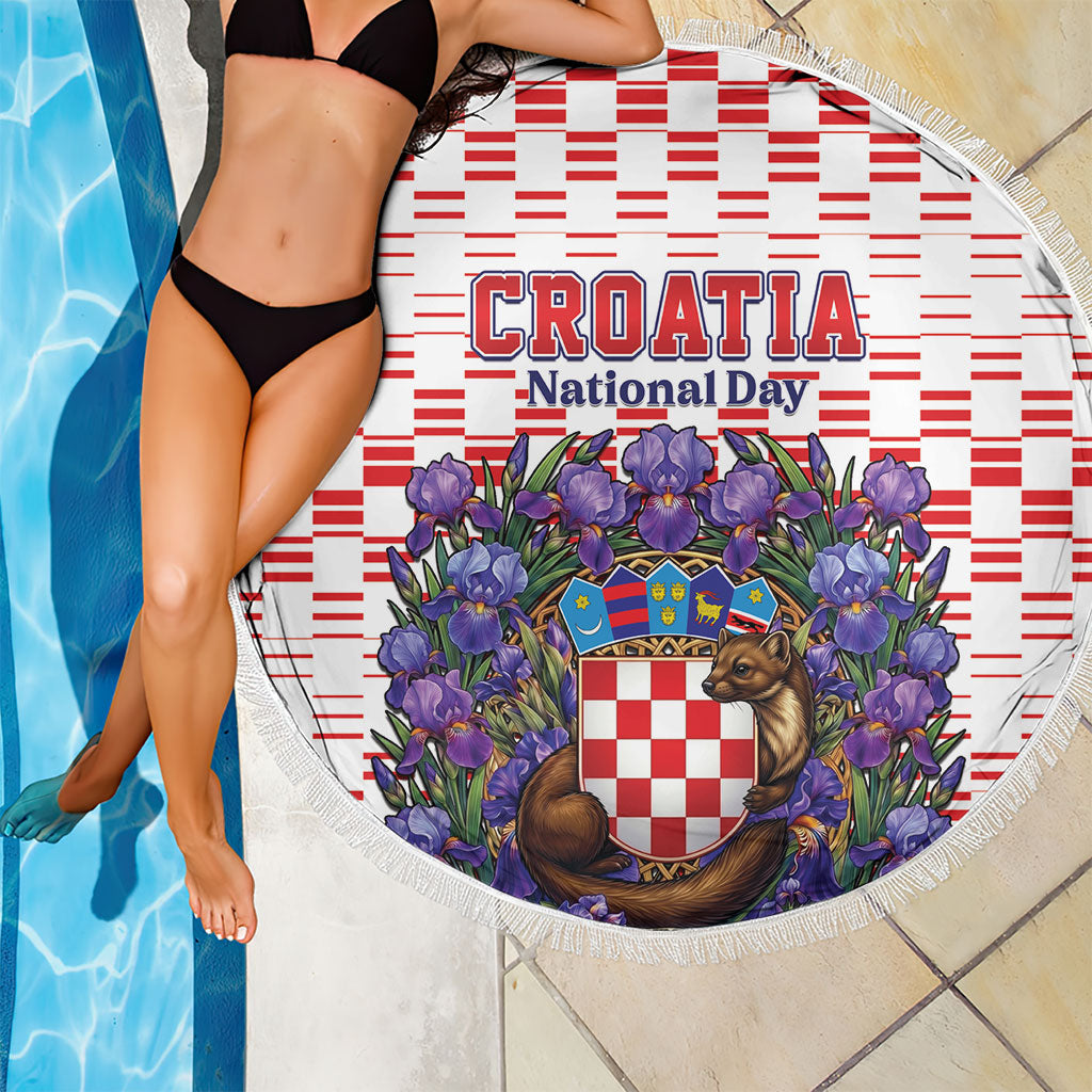 Croatia National Day Beach Blanket Croatian Kuna Heritage Iris Floral