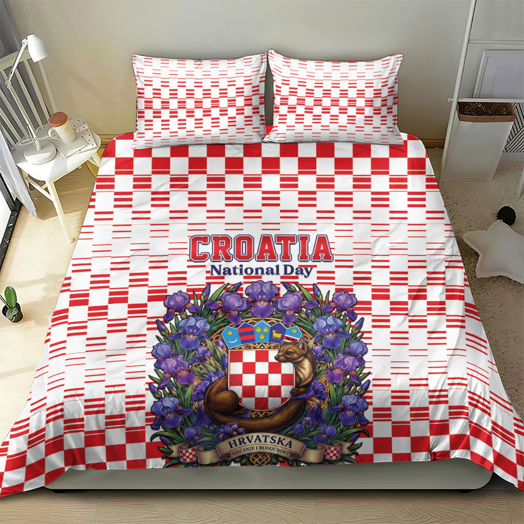 Croatia National Day Bedding Set Croatian Kuna Heritage Iris Floral