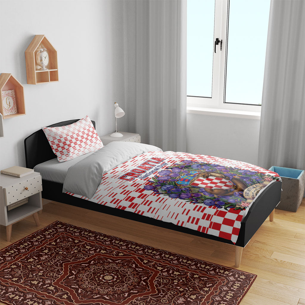Croatia National Day Bedding Set Croatian Kuna Heritage Iris Floral