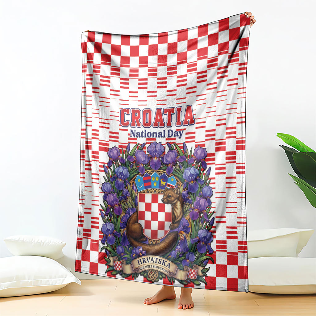Croatia National Day Blanket Croatian Kuna Heritage Iris Floral