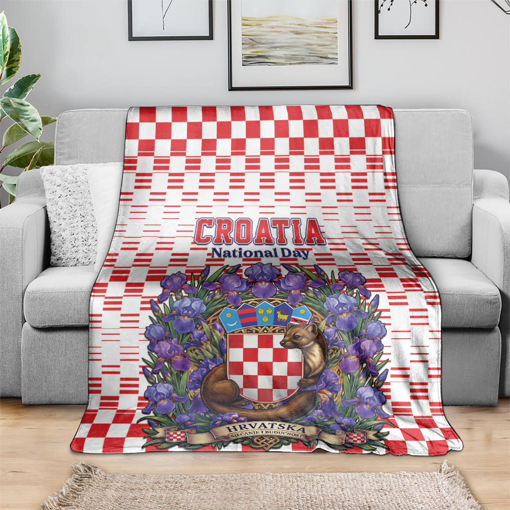 Croatia National Day Blanket Croatian Kuna Heritage Iris Floral