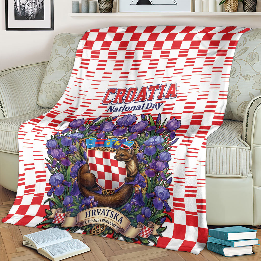 Croatia National Day Blanket Croatian Kuna Heritage Iris Floral