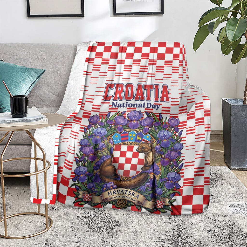 Croatia National Day Blanket Croatian Kuna Heritage Iris Floral