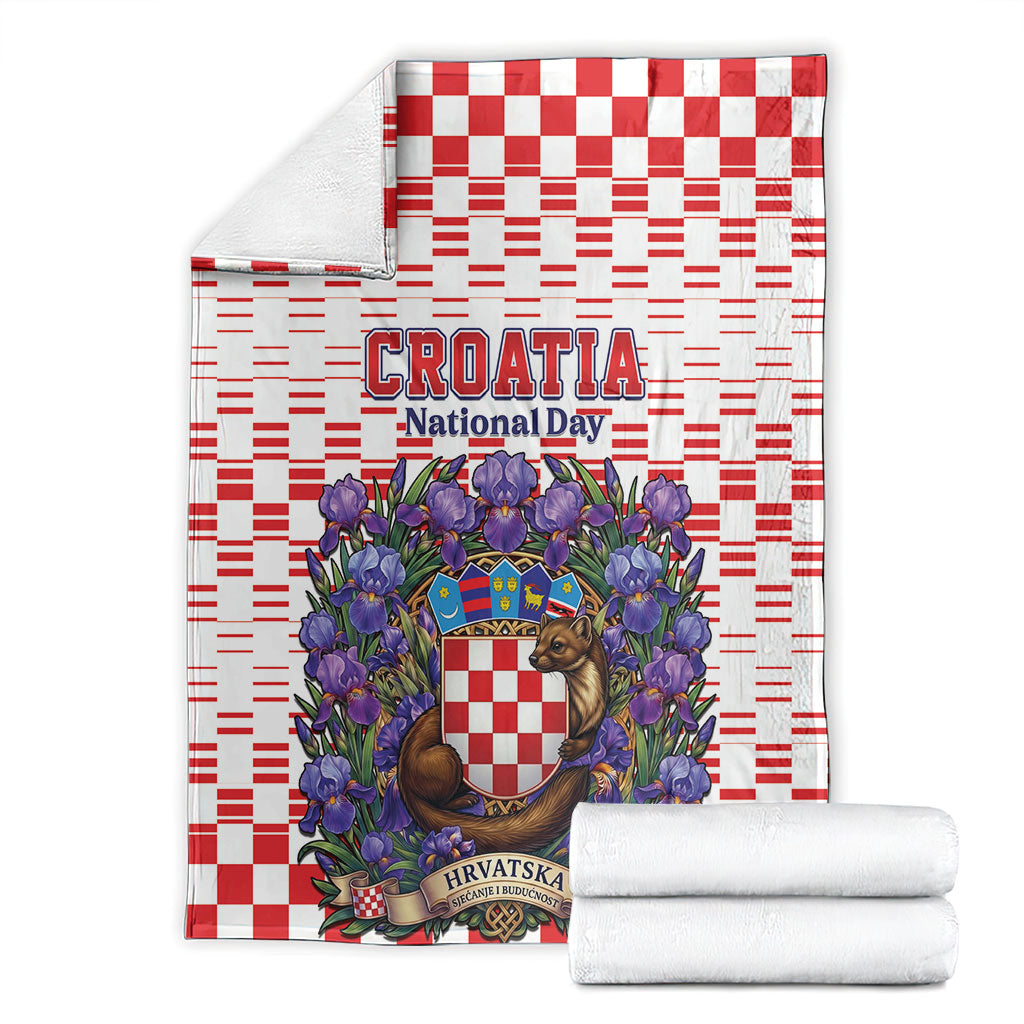 Croatia National Day Blanket Croatian Kuna Heritage Iris Floral
