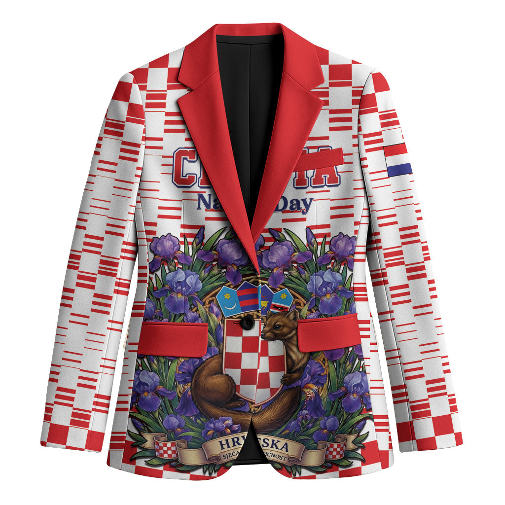 Personalized Croatia National Day Blazer Croatian Kuna Heritage Iris Floral