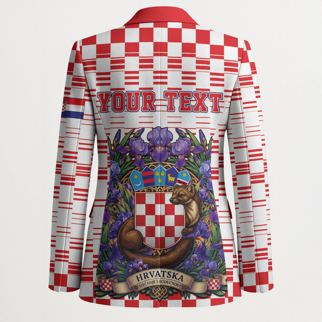 Personalized Croatia National Day Blazer Croatian Kuna Heritage Iris Floral
