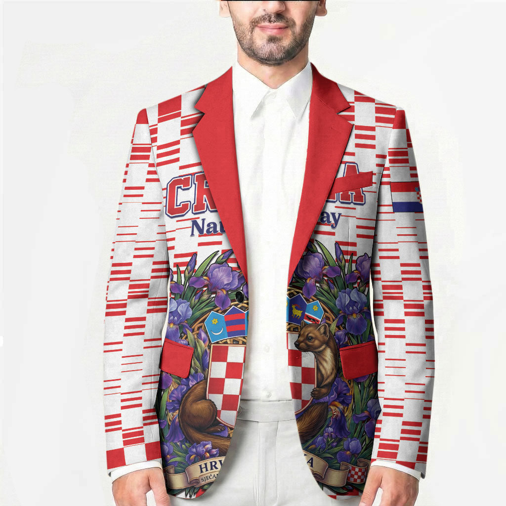 Personalized Croatia National Day Blazer Croatian Kuna Heritage Iris Floral