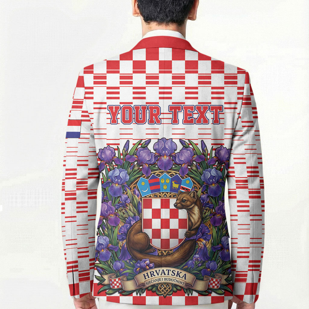 Personalized Croatia National Day Blazer Croatian Kuna Heritage Iris Floral