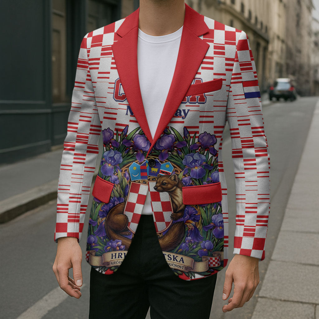 Personalized Croatia National Day Blazer Croatian Kuna Heritage Iris Floral