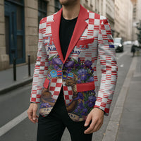 Personalized Croatia National Day Blazer Croatian Kuna Heritage Iris Floral