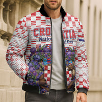 Personalized Croatia National Day Bomber Puffer Jacket Croatian Kuna Heritage Iris Floral